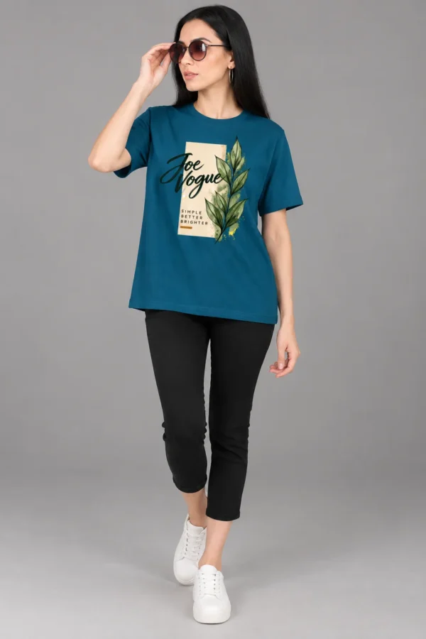 Petrol Blue Women’s Free-Size Round Neck T-Shirt – Simple Better Brighter
