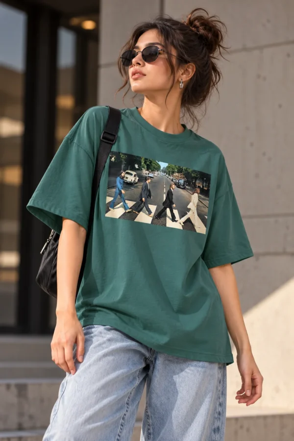 Forest Green Oversized T-Shirt – Abbey Road Music Graphic