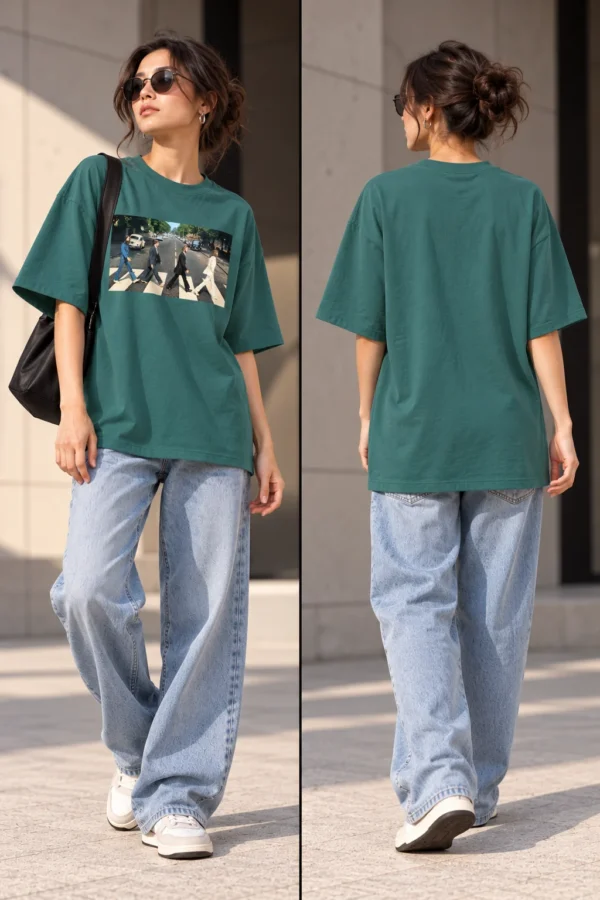 Forest Green Oversized T-Shirt – Abbey Road Music Graphic