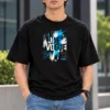 Urban Streetwear Portrait with Bold Graphic Tee (1) Joe Vogue Black Oversized T-Shirt — Blue Voltage