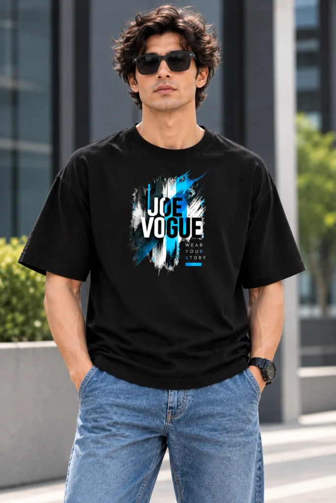 Joe Vogue Black Oversized T-Shirt — Blue Voltage