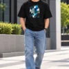 Urban Streetwear in Modern Architecture Joe Vogue Black Oversized T-Shirt — Blue Voltage
