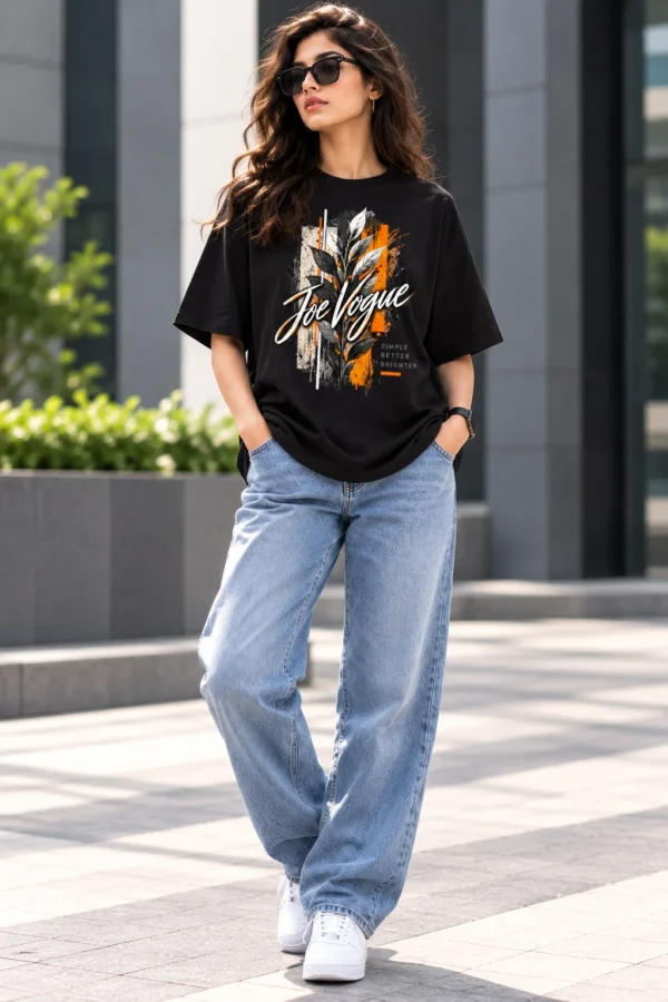 Urban Vogue in the City Plaza Joe Vogue Women’s Black Oversized T-Shirt — Simple Better Brighter